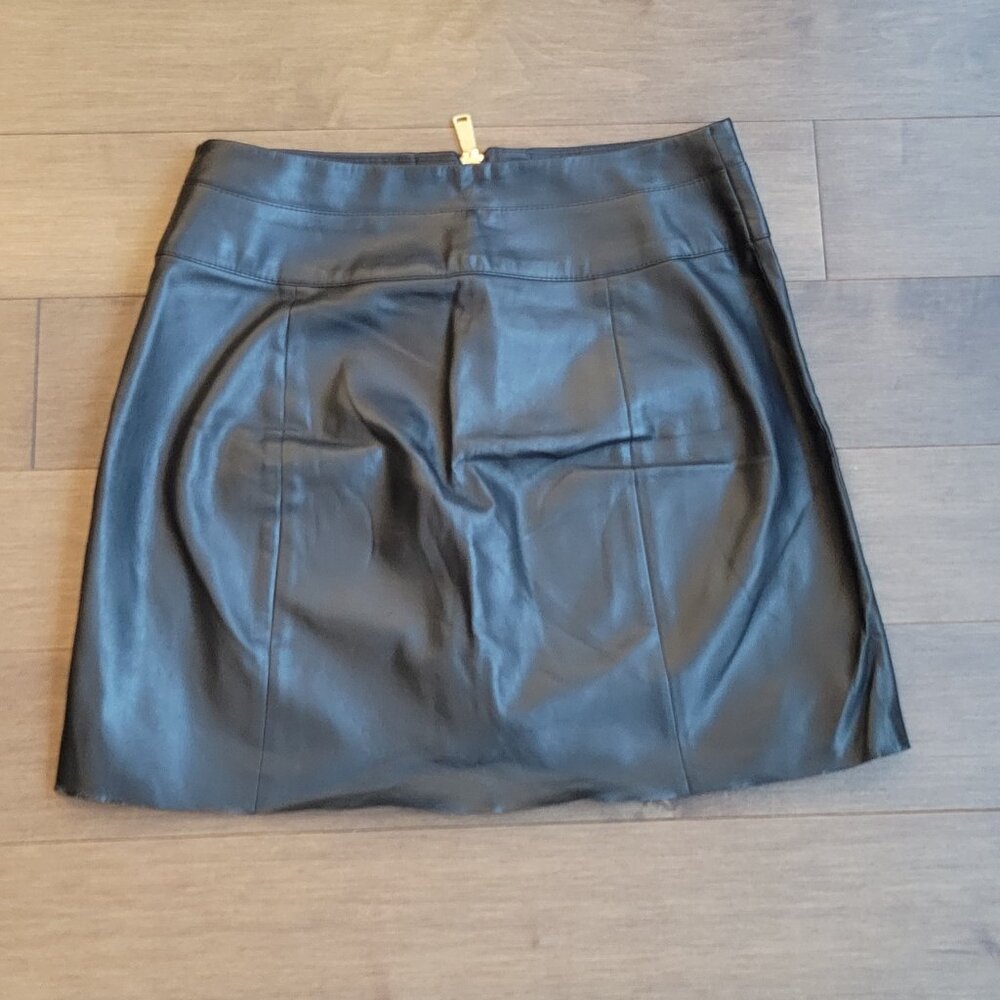 Express Black Faux Leather Gold Zipper Mini Skirt